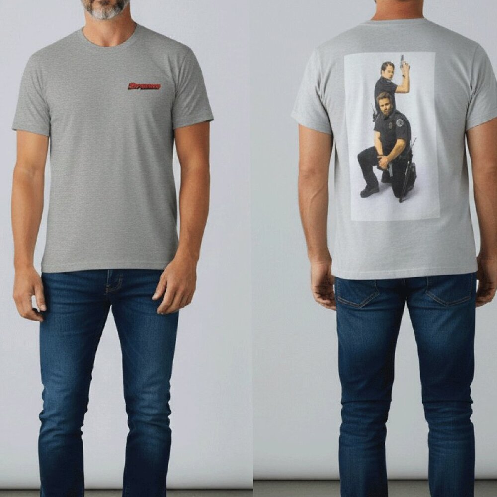 Superbad T Shirt Mens Large Grey Officers Slater Michaels Back Graphic Funny New